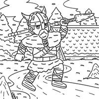 viking carregando lança coloração página para crianças vetor