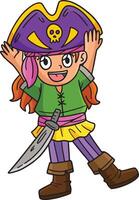 menina colocando em pirata chapéu desenho animado colori clipart vetor