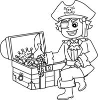 pirata com Tesouro isolado coloração página vetor
