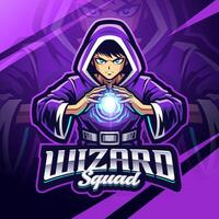 design do logotipo do mascote wizard esport vetor