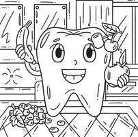 dental Cuidado dente consumindo frutas coloração página vetor