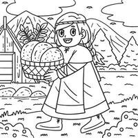 viking criança com cesta do pão coloração página vetor