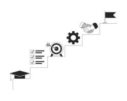 ambicioso carreira metas passos Preto e branco 2d linha desenho animado objeto. alcançar profissional aspirações escadas isolado vetor esboço item. futuro estratégia crescimento monocromático plano local ilustração