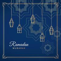 Ramadã Mubarak luxo islâmico modelo com decorativo lanterna e enfeite quadro. vetor