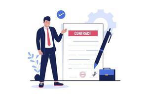 ilustração do homem de negocios assinatura a acordo ou contrato vetor