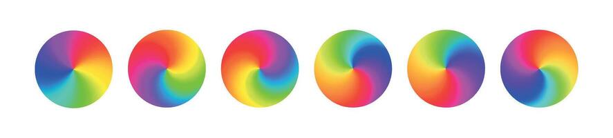radial arco Iris gradiente circular redemoinho, cor espectro dentro uma vibrante roda, rgb gradação. plano vetor ilustração isolado em branco fundo.