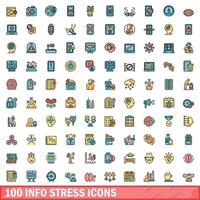 100 informação estresse ícones definir, cor linha estilo vetor