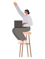 mulher sentada com laptop na cadeira trabalhando desenho vetorial vetor