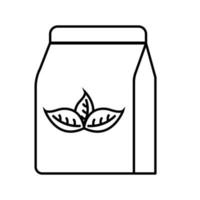 saquinho de chá com desenho de vetor de ícone de estilo de linha de folhas