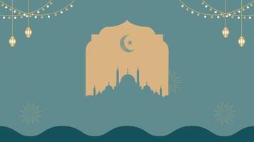 Ramadã kareem cumprimento cartão com mesquita e lanternas. vetor ilustração