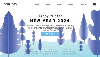 inverno estação aterrissagem página, Novo ano 2024 com natureza panorama para site, modelo, banner ou cumprimento cartão, vetor ilustração