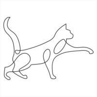 contínuo 1 linha gato animal desenhando Fora linha vetor ilustração Projeto