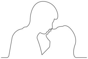beijo dia contínuo 1 linha arte desenhando do beijo ícone esboço vetor arte ilustração