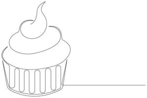 contínuo 1 linha arte desenhando do aniversário bolo com creme, vela aniversário festa símbolo do celebração vetor
