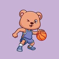 basquetebol Urso fofa desenho animado ilustração vetor