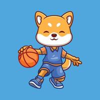 basquetebol Shiba inu desenho animado vetor