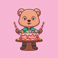 aniversário Urso fofa desenho animado personagem vetor