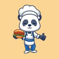 chefe de cozinha panda fofa desenho animado vetor