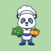 chefe de cozinha panda fofa desenho animado vetor