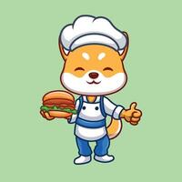 chefe de cozinha Shiba inu fofa desenho animado vetor