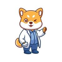 médico Shiba inu fofa desenho animado vetor