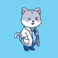 médico cinzento gato fofa desenho animado vetor