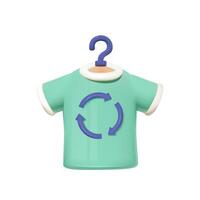 verde camiseta com reciclando símbolo em cabide em branco fundo. 3d vetor ícone do sustentabilidade ou reciclado roupas. revenda usava vestuário.
