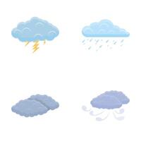 clima ícones conjunto desenho animado vetor. vários nuvem com chuva trovoada e vento vetor