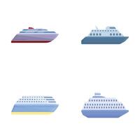 balsa barco ícones conjunto desenho animado vetor. passageiro ou carga balsa navio vetor