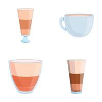 café com leite ícones conjunto desenho animado vetor. vários tipo do café beber vetor