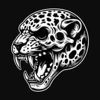 Sombrio arte Bravo crânio fera leopardo cabeça Preto e branco ilustração vetor