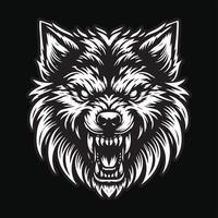 Sombrio arte Lobo Bravo assustador cabeça Preto e branco ilustração vetor