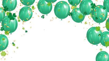 bandeira verde balões, trevo folhas e ouro confete luxo festa festival cumprimento cartão Projeto vetor