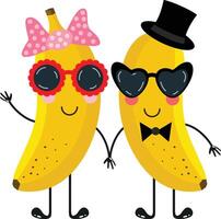engraçado banana mascote casal com oculos de sol vetor