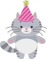 feliz aniversário fofa gato com chapéu festa vetor