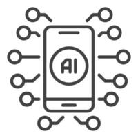 artificial inteligência dentro inteligente telefone vetor ai dentro Móvel dispositivo ícone ou símbolo dentro fino linha estilo