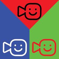vídeo chamando aplicativo ícone, esboço estilo, isolado em vermelho, verde e azul fundo. vetor