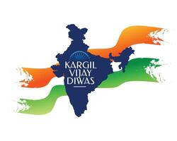 Kargil vijay diwas patriótico poster com indiano mapa silhueta vetor