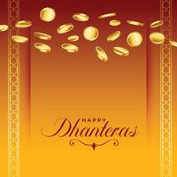 alegre feliz dhanteras cumprimento fundo com dourado moeda decoração vetor