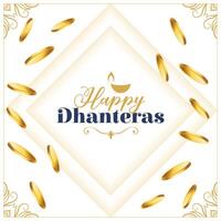 agradável feliz dhanteras desejos fundo com dourado moeda decoração vetor