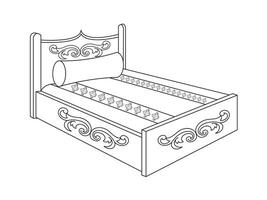 cama rabisco ícone dentro vetor. mão desenhado cama ícone dentro vetor. rabisco cama ilustração, contemporâneo quarto interior com moderno estofado cabeceira, branco cama apresentando uma acolhedor cobertor vetor