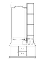 vestir mesa e de outros mobiliário. vestir quarto dentro esboço estilo. interior quarto com espelho vaidade Maquiagem e acessórios. vetor ilustração.