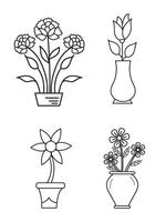 flores e potes, interior projeto, lindo flores plantas, plantar esboço desenhando vetor definir, suculentos dentro potes. flores dentro uma Panela.