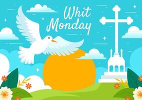whit Segunda-feira vetor ilustração com uma Pombo ou pomba para cristão comunidade feriado do a piedosos espírito dentro plano desenho animado fundo Projeto