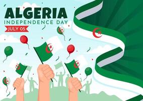 feliz Argélia independência dia vetor ilustração com acenando bandeira e mapa dentro nacional feriado plano desenho animado fundo Projeto