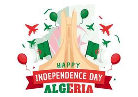 feliz Argélia independência dia vetor ilustração com acenando bandeira e mapa dentro nacional feriado plano desenho animado fundo Projeto