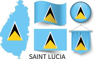 a vários padrões do a santo lucia nacional bandeiras e a mapa do santo Lúcia fronteiras vetor
