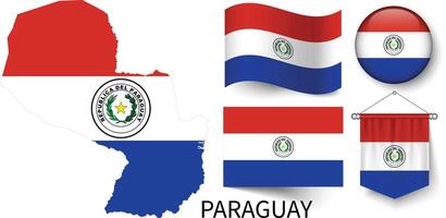 a vários padrões do a Paraguai nacional bandeiras e a mapa do paraguai fronteiras vetor