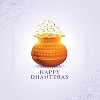 alegre feliz dhanteras adoração fundo com dourado moeda Panela Projeto vetor