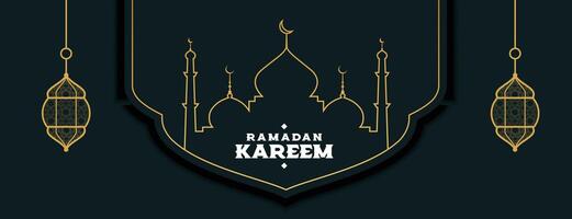 plano linha estilo Ramadã kareem piedosos festival mês bandeira vetor